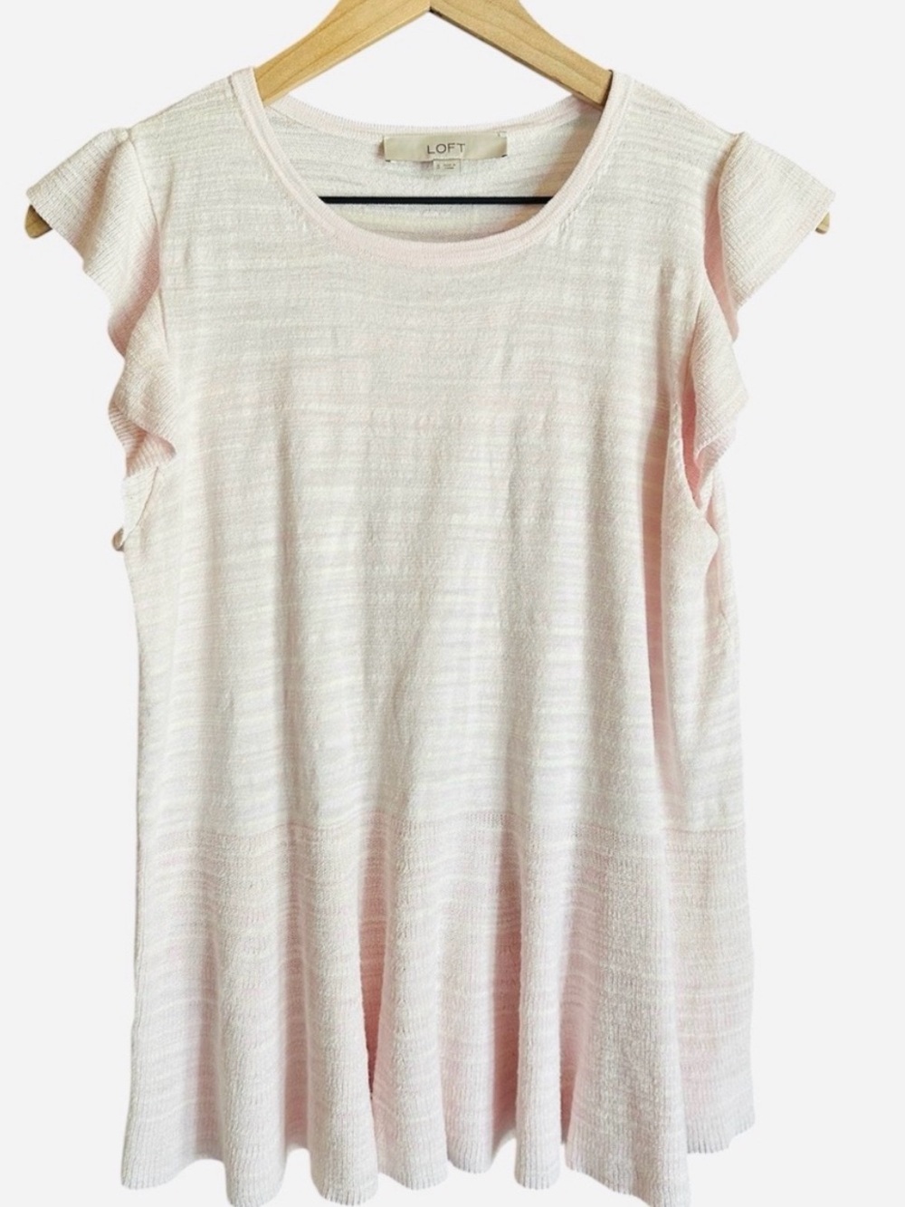 💰LOFT Light Pink and Cream/White Peplum Top S